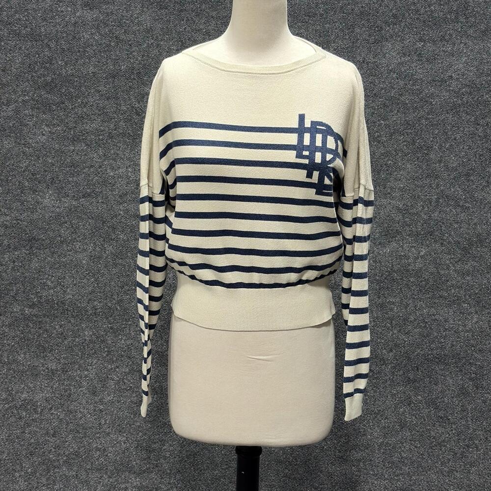 Lauren Ralph Lauren Sweater Womens S Off White Striped Boat Neck Logo Nautical